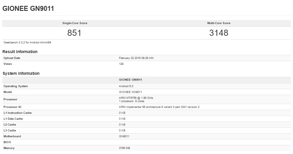 gionee-elife-s8 - GeekBench
