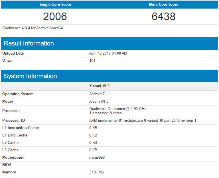 Mi 6 rating